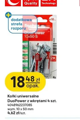 Kołki uniwersalne DuoPower z wkrętami Fischer 10x50 mm 4-pak promocja w Castorama