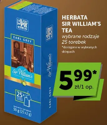 Herbata Sir William's Tea Earl Grey 25 torebek promocja w Euro Sklep