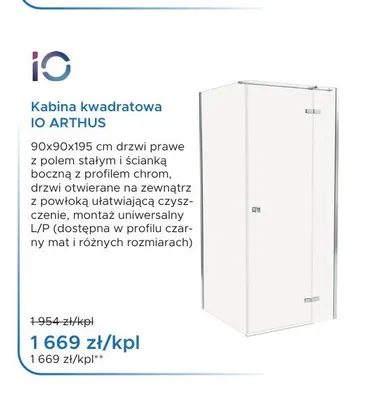 Kabina kwadratowa iO IO ARTHUS promocja w Blu Salony Łazienek