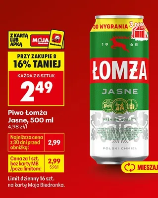 Piwo Łomża Jasne promocja w Biedronka