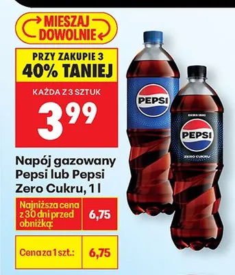 Napój gazowany Pepsi lub Pepsi Zero Cukru 1 l promocja w Biedronka