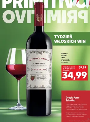 Wino czerwone wytrawne Doppio Passo Primitivo promocja w Kaufland