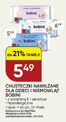 Chusteczki nawilżane dla dzieci i niemowląt Bobini hipoalergiczne promocja w Chata Polska