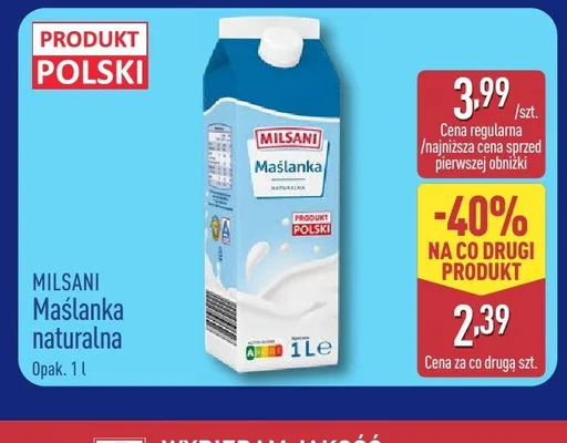 Maślanka naturalna Milsani promocja w Aldi