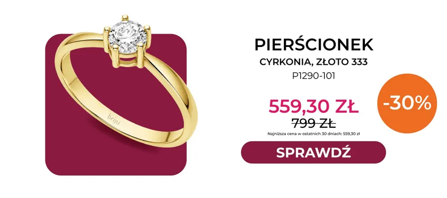 Pierścionek cyrkonia złoto 333 P1290-101 Briju promocja w Briju