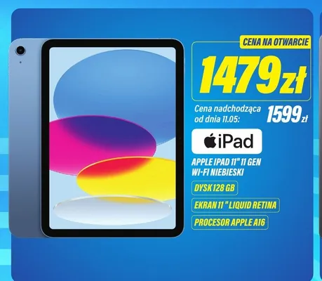 Tablet iPad 11" 11 Gen Wi-Fi niebieski dysk 128GB promocja w RTV EURO AGD