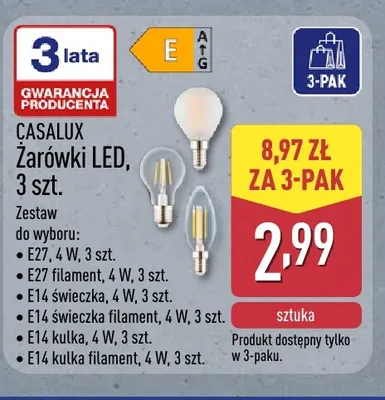 Żarówki LED E27 4W 3-pak Casalux promocja w Aldi