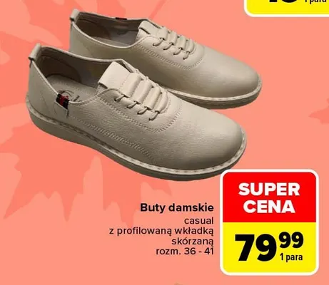 Buty damskie casual z profilowaną wkładką skórzaną promocja w Carrefour