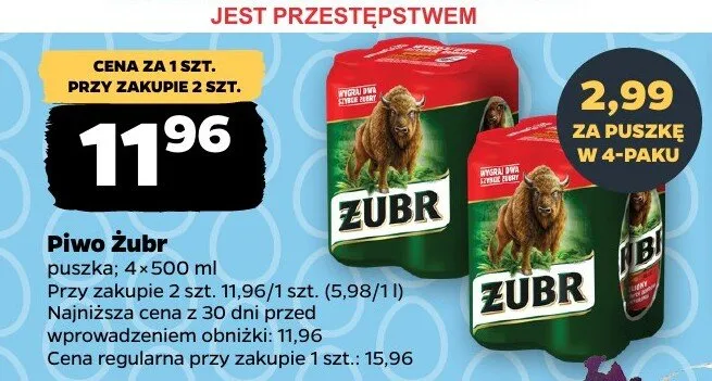 Piwo Żubr puszka promocja w Netto