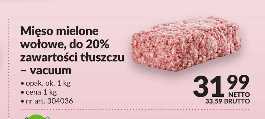 Mięso mielone wołowe do 20% zawartości tłuszczu vacuum promocja w Makro