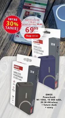 Powerbank EMOS WI 1046 10 000mAh 20W Wireless szary promocja w Poczta Polska