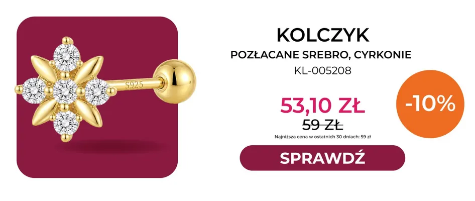 Kolczyk pozłacane srebro cyrkonie KL-005208 Briju promocja w Briju