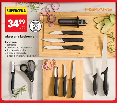 Akcesoria kuchenne 3 noże do warzyw i owoców Fiskars promocja w Biedronka