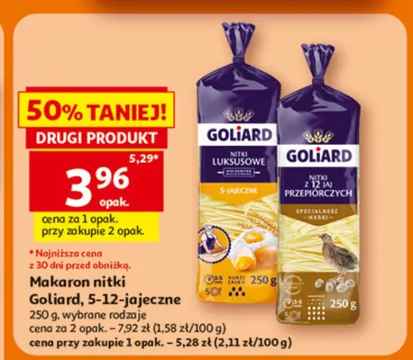 Makaron nitki z 12 jaj przepiórczych Goliard promocja w Auchan