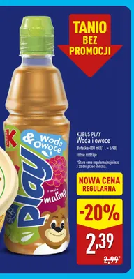 Woda i owoce Kubuś Play promocja w Aldi