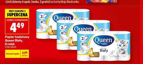 Papier toaletowy Queen Biały 8-pak promocja w Biedronka
