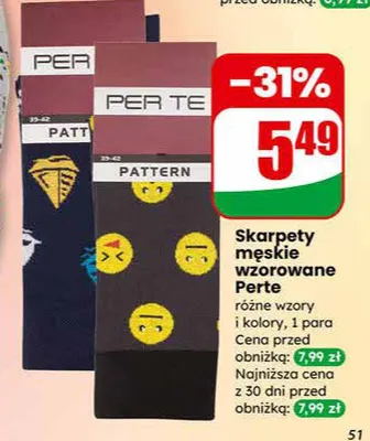 Skarpety męskie wzorowane Perte różne wzory i kolory promocja w Dino