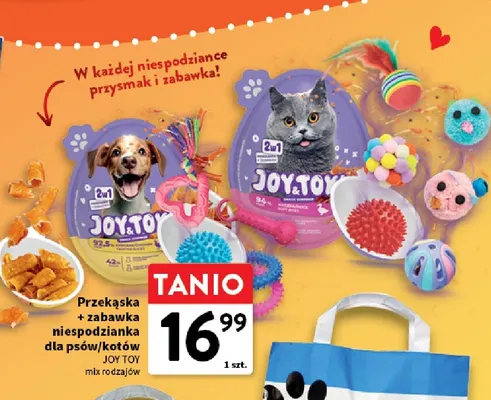 Przekąska + zabawka niespodzianka dla psów/kotów Joy Toy promocja w Intermarche