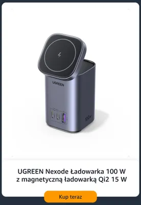 Ładowarka Ugreen Nexode 100W z magnetyczną ładowarką Qi2 15W promocja w Amazon