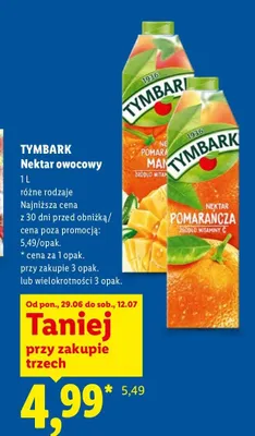 Nektar owocowy Tymbark promocja w Lidl