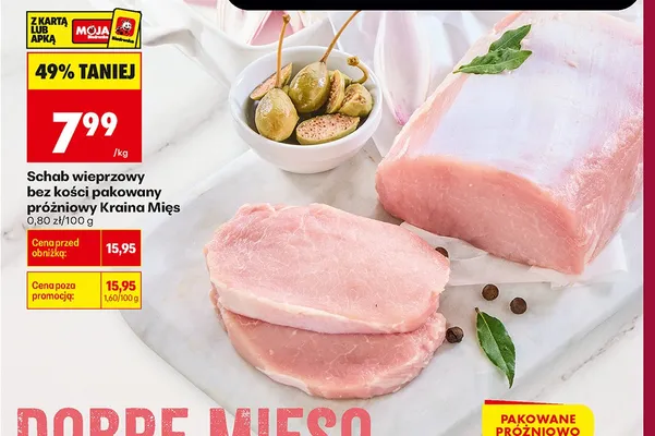 Schab wieprzowy bez kości pakowany próżniowo Kraina Mięs promocja w Biedronka