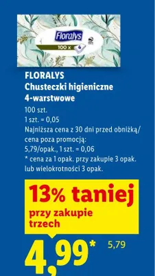 Chusteczki higieniczne 4-warstwowe Floralys promocja w Lidl