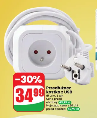 Przedłużacz kostka z USB 2 m promocja w Dino