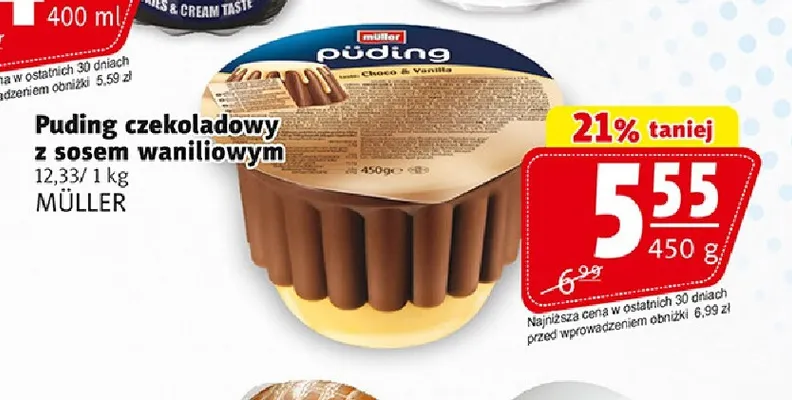 Puding czekoladowy z sosem waniliowym Müller promocja w Prim Market