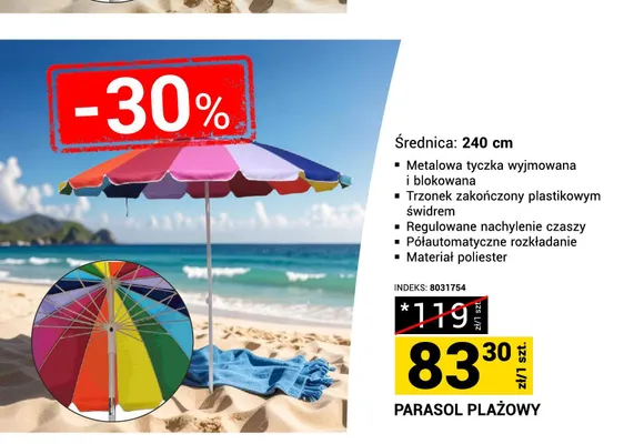 Parasol plażowy średnica 240cm promocja w Merkury Market