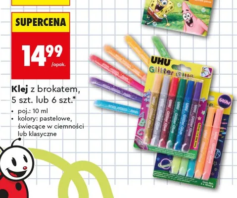 Klej z brokatem UHU Glitter Glue 6-pak promocja w Biedronka