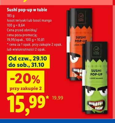 Sushi pop-up w tubie łosoś mango Sushi Tokyo promocja w Lidl