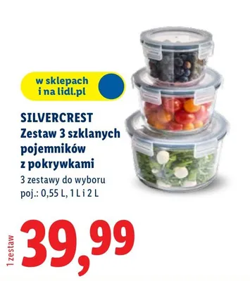 Zestaw 3 szklanych pojemników z pokrywkami promocja w Lidl