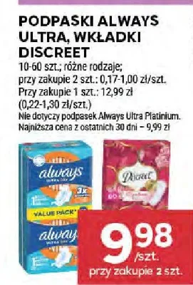 Podpaski Always Ultra wkładki Discreet promocja w Stokrotka
