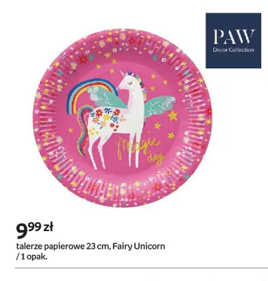 Talerze papierowe PAW Decor Collection 23 cm Fairy Unicorn promocja w Empik