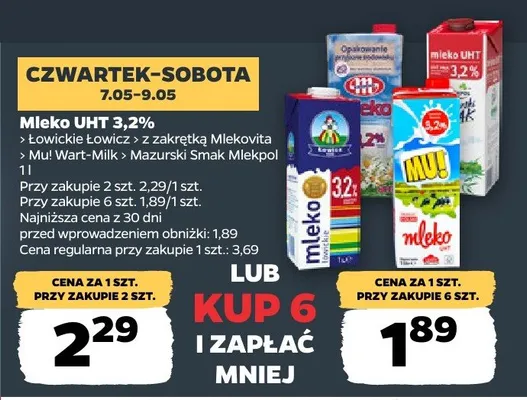 Mleko UHT 3,2% z zakrętką Mlekovita promocja w Netto
