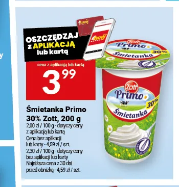 Śmietanka Primo Zott 30% promocja w Twój Market