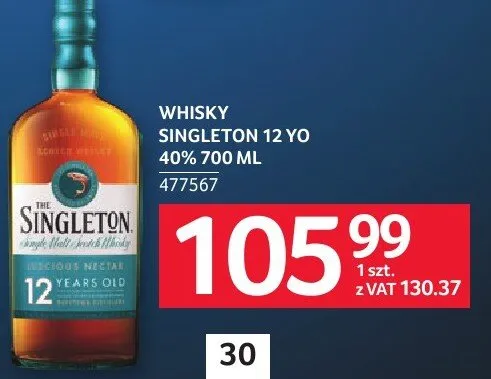 Whisky Singleton 12 YO 40% 700 ml promocja w Selgros