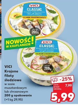 Krojone filety śledziowe w sosie musztardowym Vici Classic promocja w Kaufland