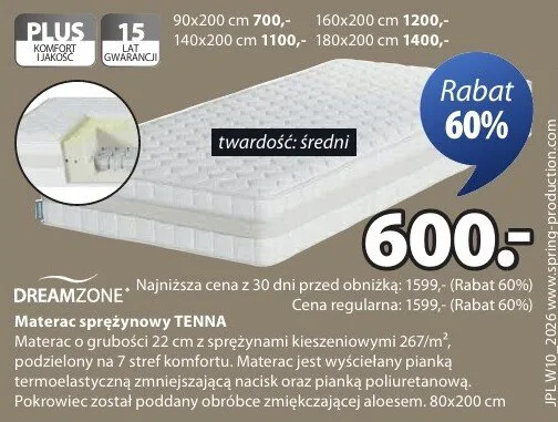 Materac piankowy Dreamzone promocja w Jysk