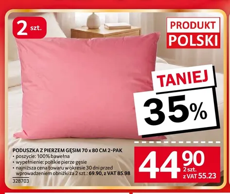 Poduszka z pierzem gęsim 70x80 cm 2-pak promocja w Selgros