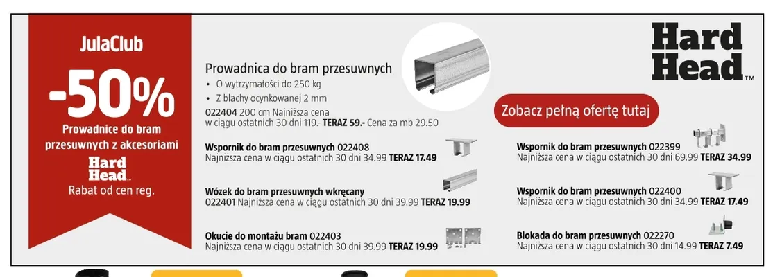 Wspornik do bram przesuwnych 022399 Hard Head promocja w Jula