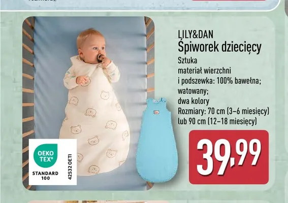 Śpiworek dziecięcy 90 cm Lily & Dan promocja w Aldi