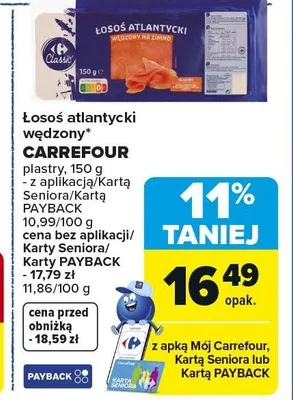 Łosoś atlantycki wędzony plastry Carrefour promocja w Carrefour Market