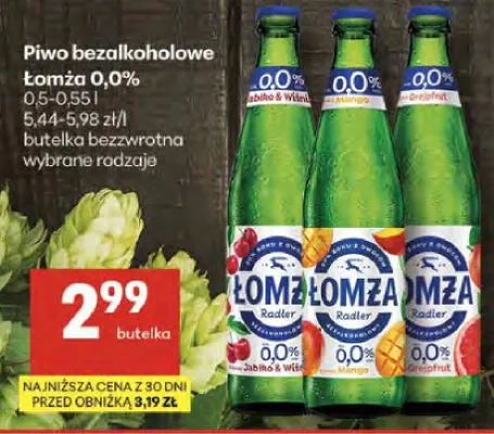 Piwo bezalkoholowe Łomża butelka bezwrotna wybrane rodzaje promocja w Delikatesy Centrum
