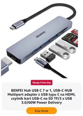 Hub USB C 7 w 1 Benfei promocja w Amazon