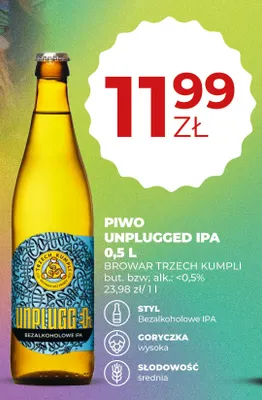 Piwo bezalkoholowe Unplugged IPA Browar Trzech Kumpli promocja w Duży Ben