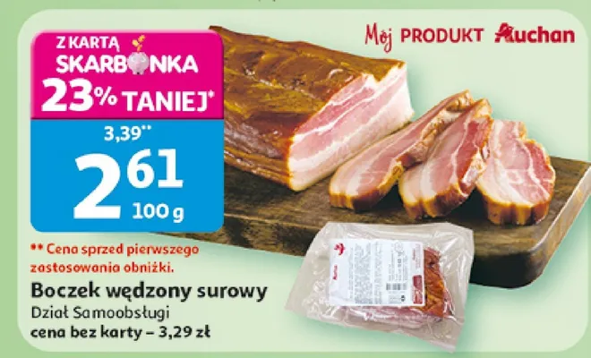 Boczek wędzony surowy promocja w Auchan