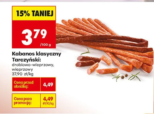 Kabanos klasyczny drobiowo-wieprzowy, wieprzowy promocja w Biedronka
