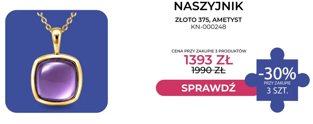 Naszyjnik Briju złoto 375 ametyst KN-000248 promocja w Briju
