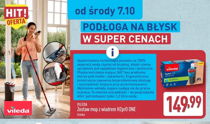Zestaw mop z wiadrem H2prO ONE Vileda promocja w Aldi